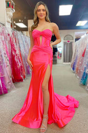 Classy Strapless Keyhole Mermaid Satin Long Prom Dress with Slit