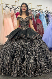 Glamorous Black Appliques Off-the-Shoulder Ball Gown
