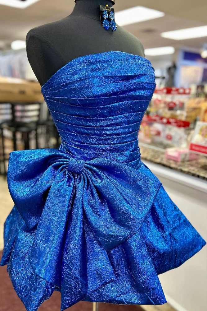 Strapless Royal Blue Velvet Homecoming Dress With Gloves, DP2370