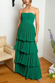 Strapless Multi-Layer Long Formal Dress in emerald green