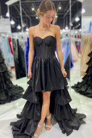 Magenta Sweetheart Ruffle Tiered High-Low Prom Dress