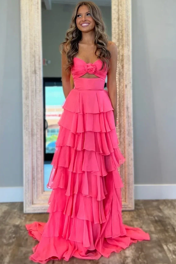 Straps V Neck Formal Gown White Sleeveless Asymmetrical Prom Dress With Ruffles main image 1