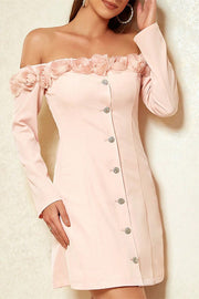 Pink Rosette Off-the-Shoulder Bodycon Mini Dress
