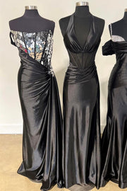 Light Blue One-Shoulder Ruching Long Formal Dress with Broken Mirrors