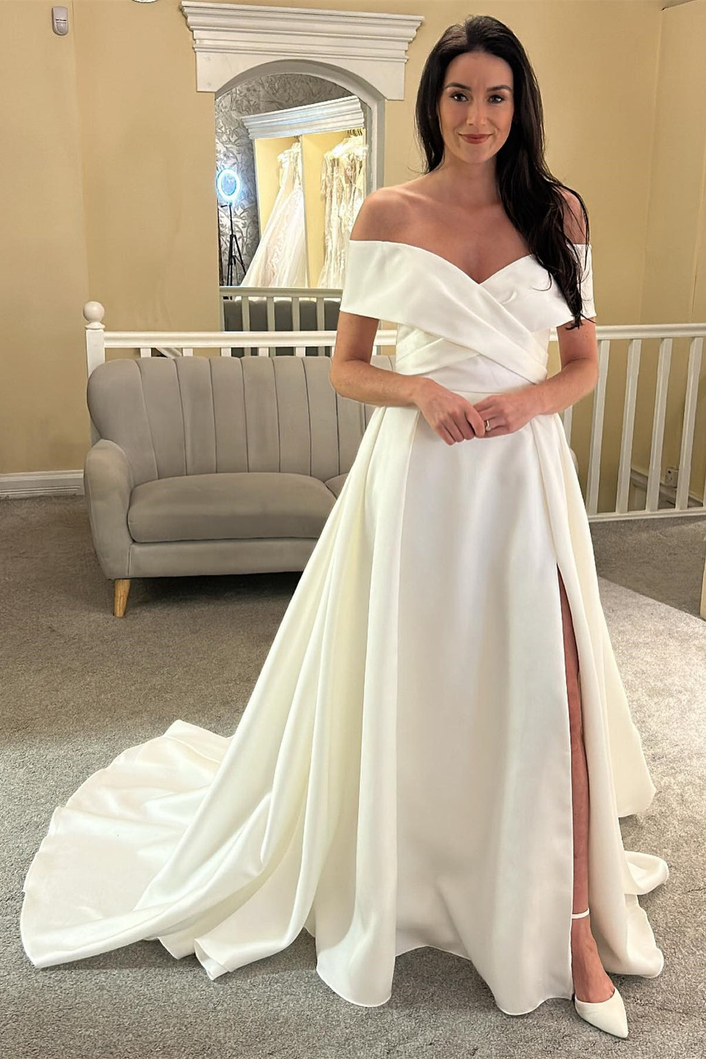 Mini Wedding Dress Simple A-Line Off the Shoulder Bridal Gown Mini main image 1