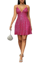 Hot Pink Sequin Tie-Back A-Line Mini Dress