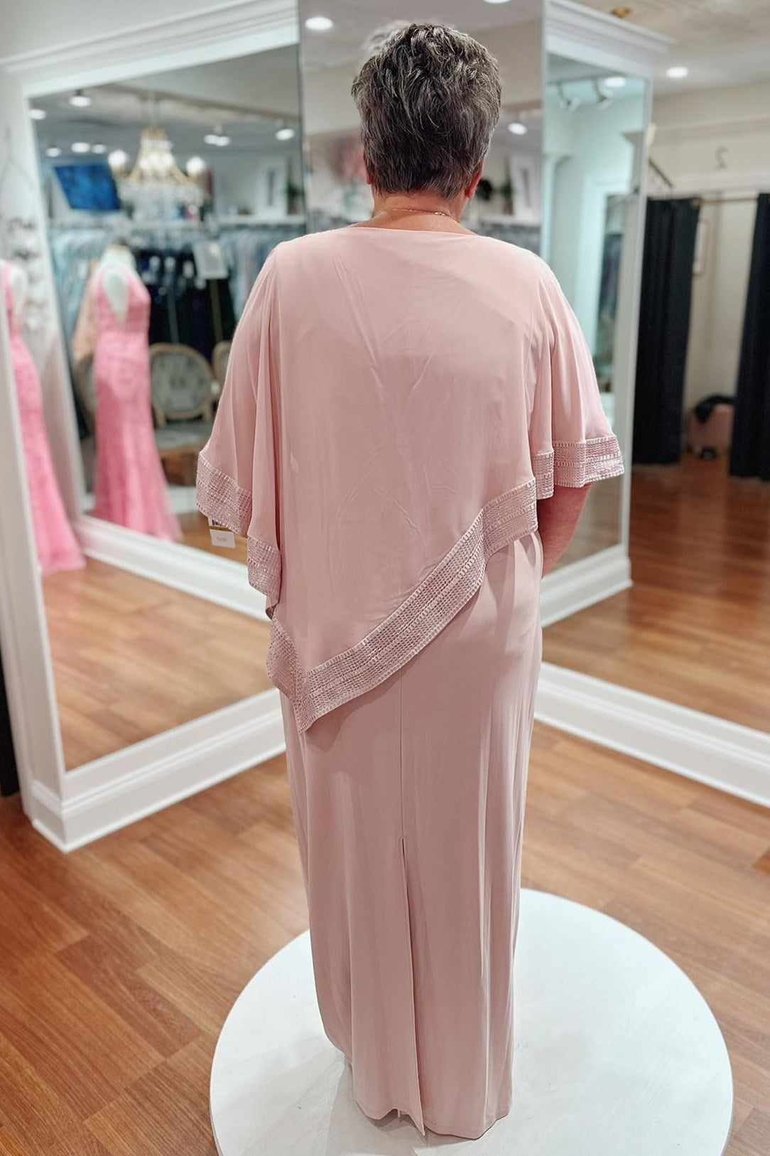 Dusky Pink Chiffon Two-Piece Mother's Gown with Cape