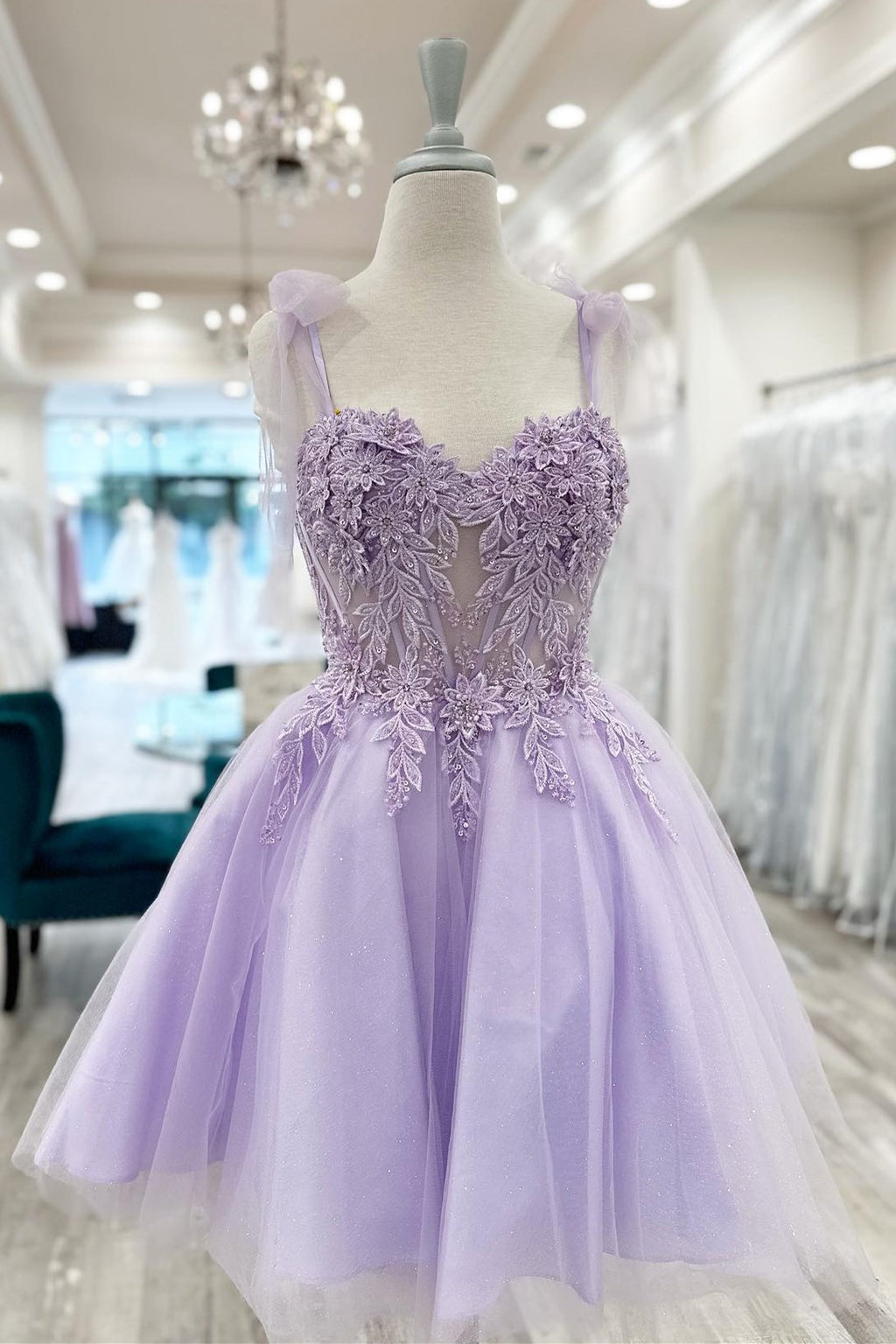 Sweet Lavender Lace Embroidered A-line Birthday Skirt Homecoming Dress cc4122