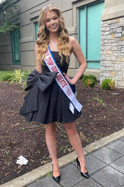 Fuchsia Strapless Satin A-line Homecoming Dress with Bow