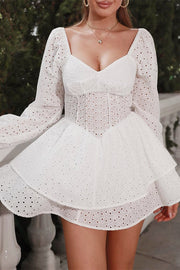 White Lace Multi-Layer Mini Dress with Long Sleeves