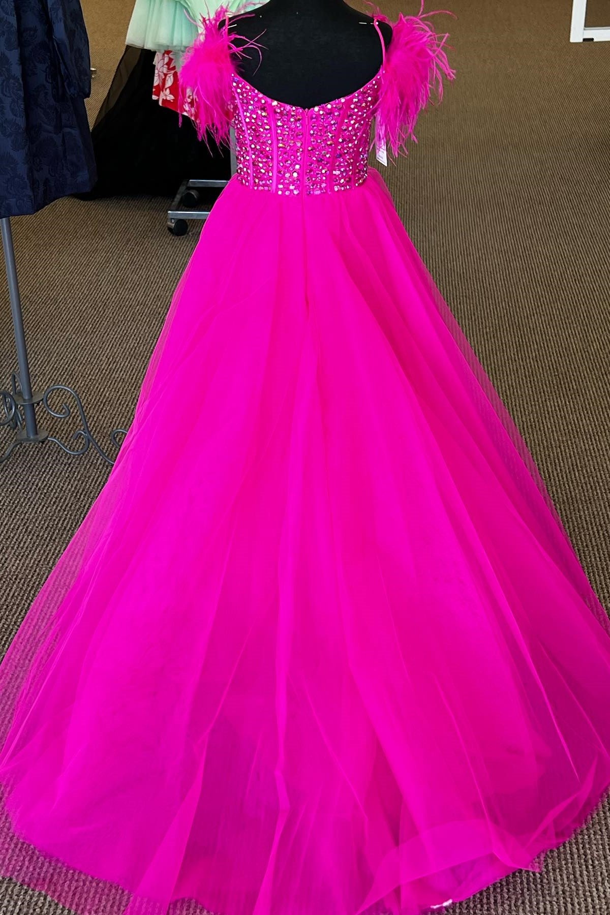 Magenta Beaded Cold-Shoulder Long Girl Pageant Dress