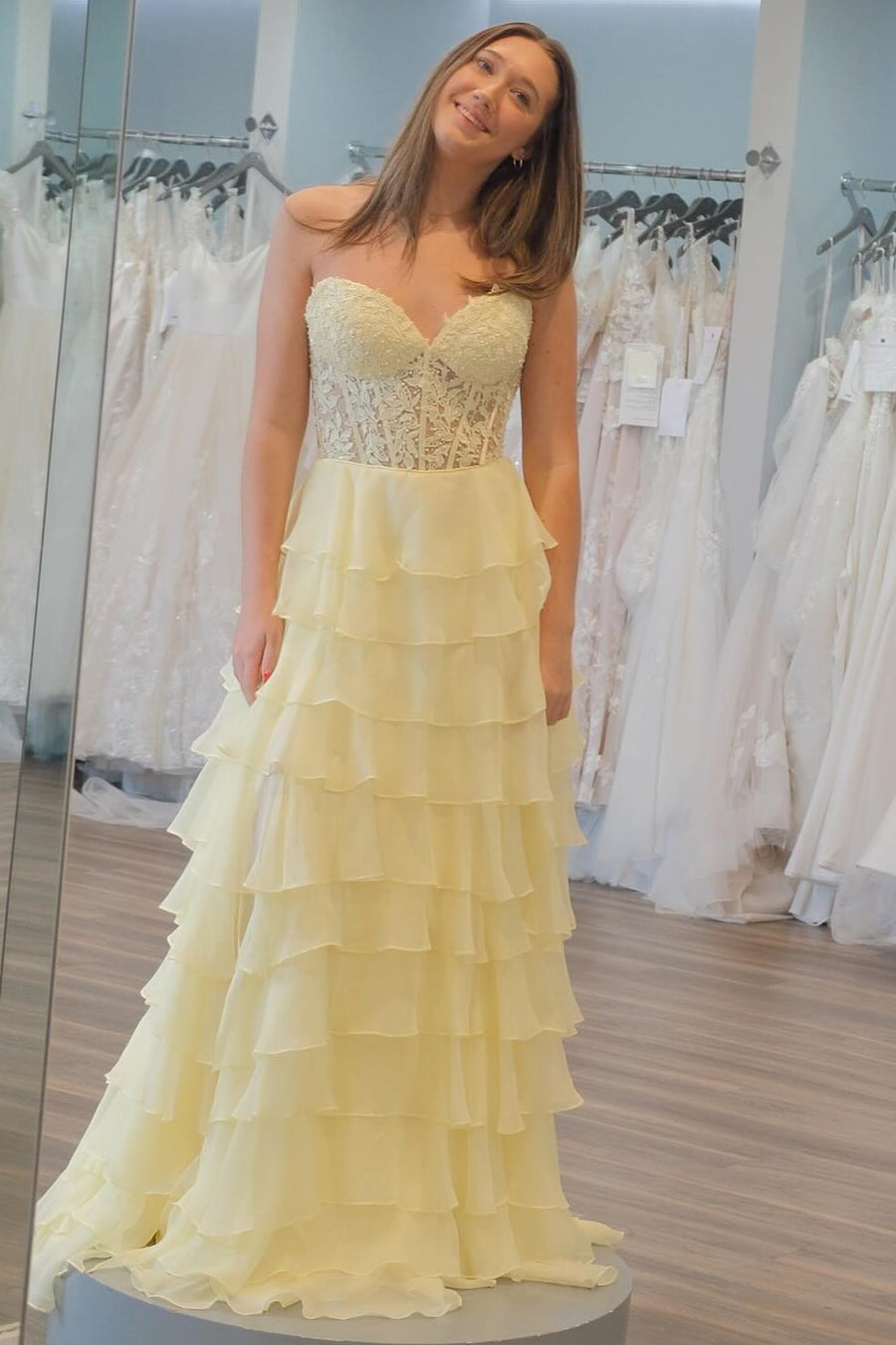 Royal Blue Chiffon Sweetheart Ruffle Tiered Long Prom Dress