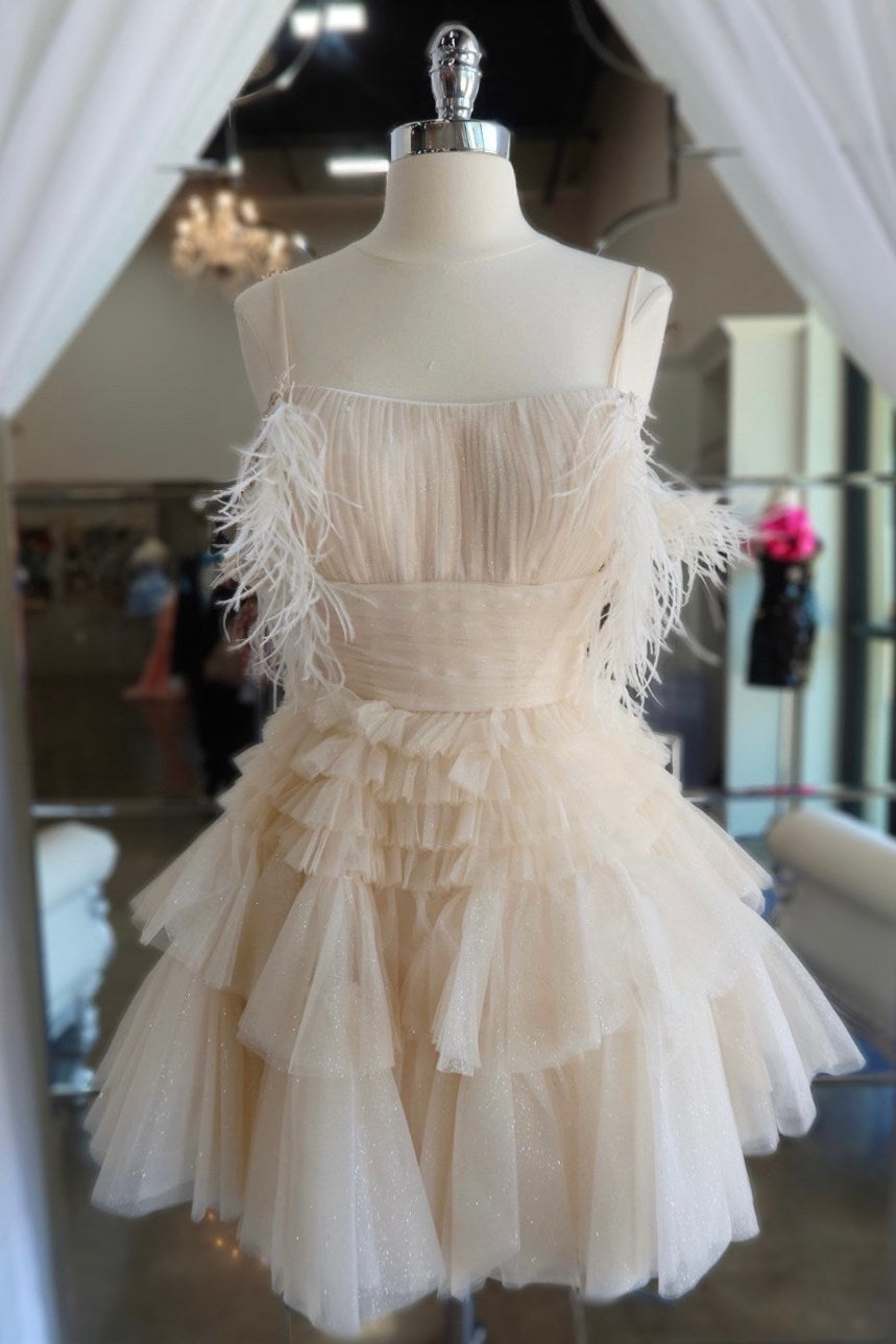 Pink Cold-Shoulder Multi-Tiered A-Line Homecoming Dress