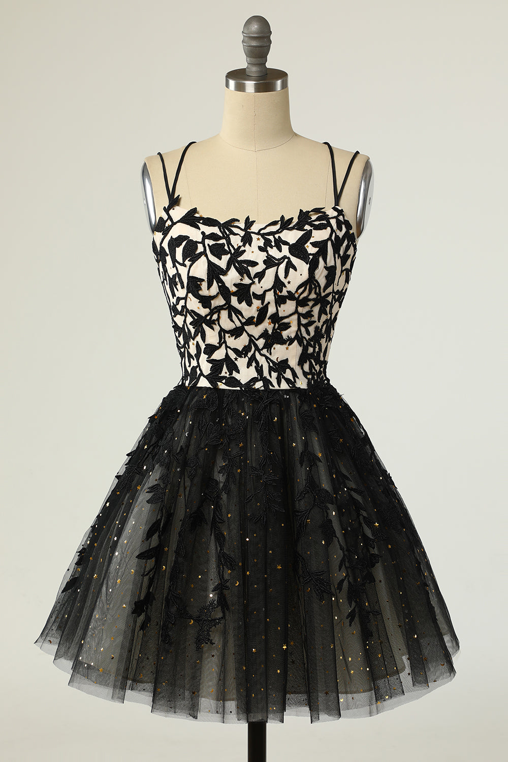 Sparkly Black A-Line Floral Short Homecoming Dress main image 0