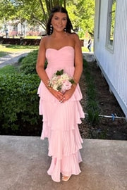 Strapless Multi-Layer Long Formal Dress in pink