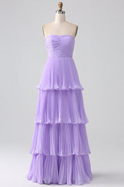 Strapless Multi-Layer Long Formal Dress in lavender
