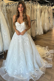 White Tulle Appliques Sweetheart Long Bridal Gown