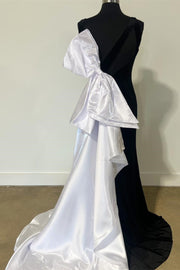 Black Velvet Bow-Back Mermaid Long Gown with Slit