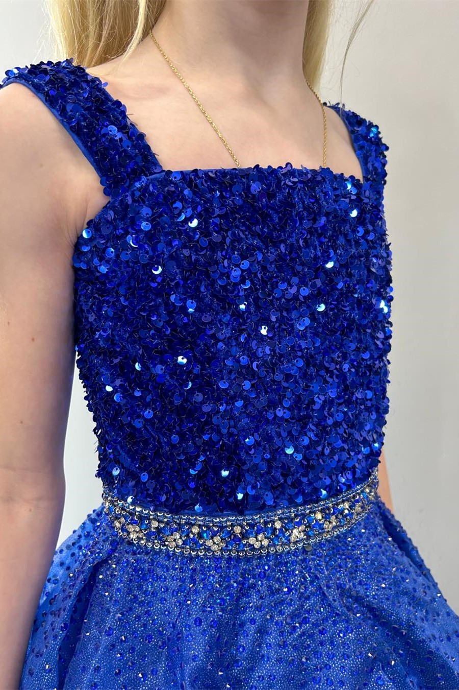 Royal Blue Sequin Beaded Multi-Layer Ruffle Girl Pageant Gown