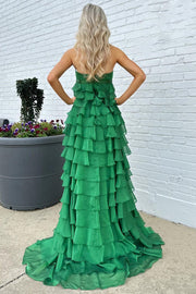 Strapless High-Waist Ruffle Tiered Long Prom Dress with Bow