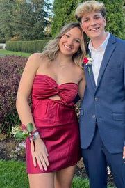 Chic Strapless Keyhole Satin Sleeveless Backless Short Homecoming Dress