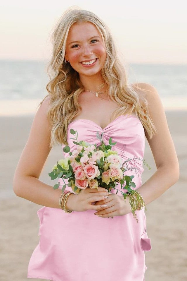 Chic Strapless Keyhole Satin Sleeveless Backless Short Homecoming Dress