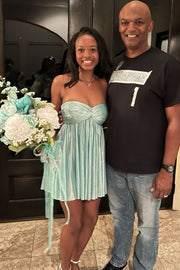 Metallic Strapless A-Line Empire-Waist Pleated Short Homecoming Dress