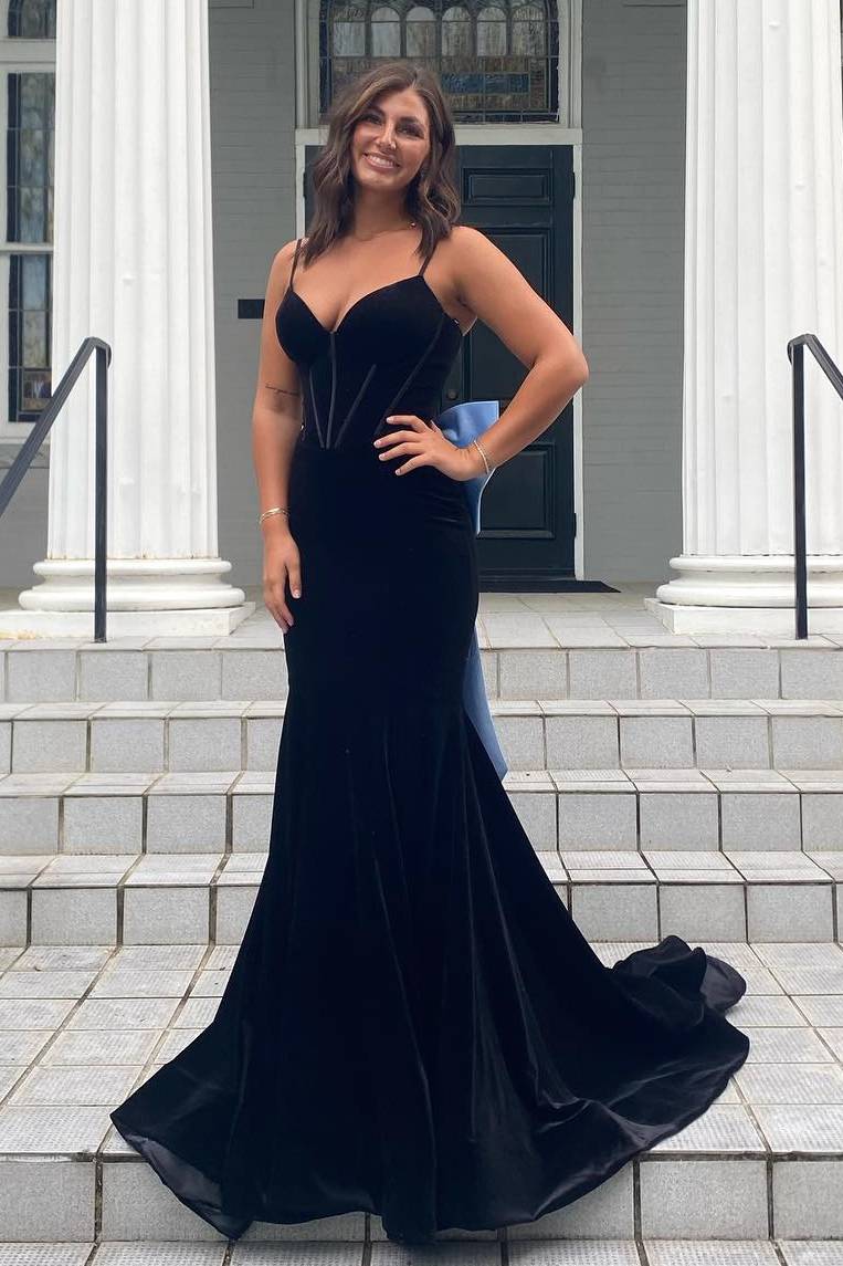 Glamorous Spaghetti Straps V Neck Tulle Beaded Mermaid Evening Dress Formal Prom Gown SP569