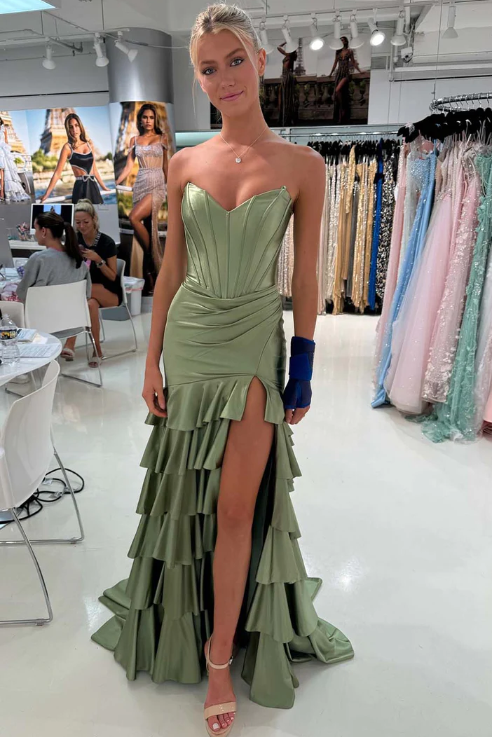 Printed Sleeveless Strapless Long Dress Slit Unique Featured Piece Gala