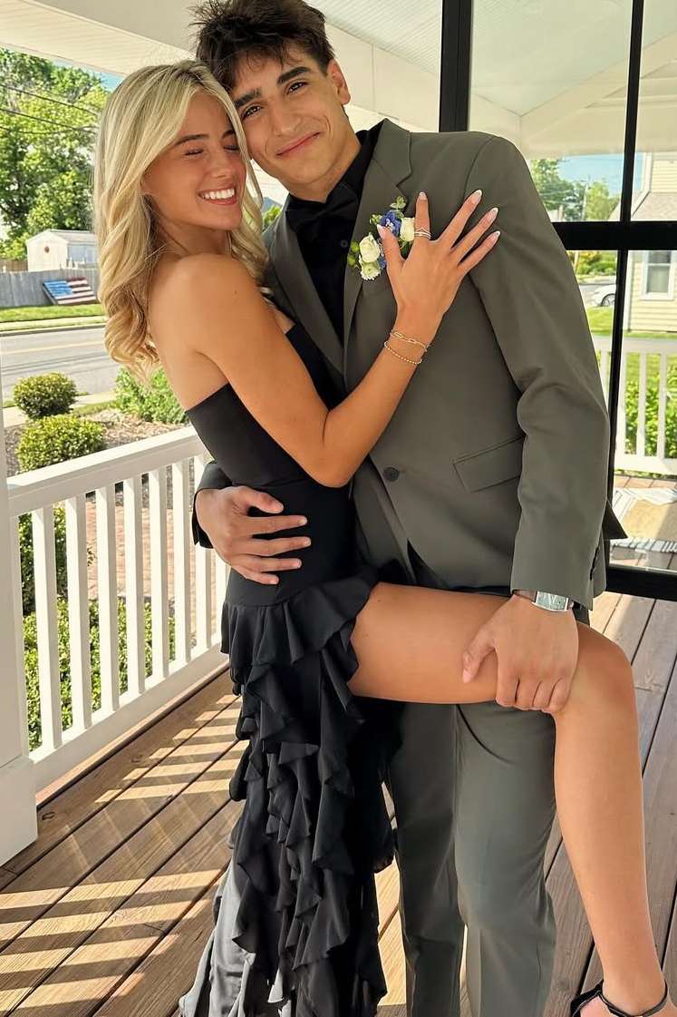 Black Strapless Sleeveless Ruffles High Slit Formal Prom Party Dress