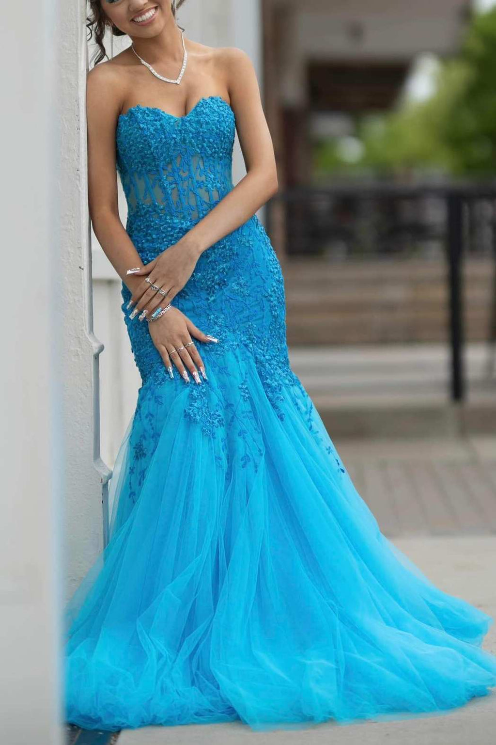 Strapless Maxi Tulle Mermaid Regular Prom Dress mtc1110 main image 1