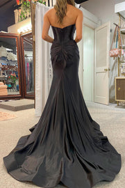 Classy Strapless Keyhole Mermaid Satin Long Prom Dress with Slit