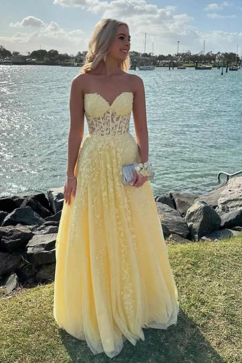 Strapless Sleeveless Long A Line Prom Dress With Appliques Belt main image 0