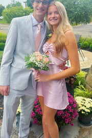 Chic Strapless Keyhole Satin Sleeveless Backless Short Homecoming Dress