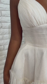 Light Blue Tulle V-Neck Tiered Short Party Dress with Ruffles