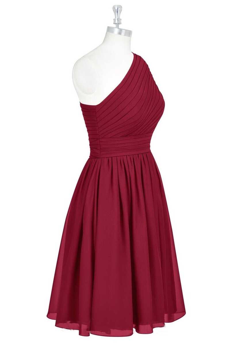 Wine Red Chiffon One-Shoulder A-Line Short Bridesmaid Dress