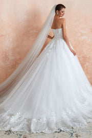 White Lace Strapless A-Line Wedding Dress