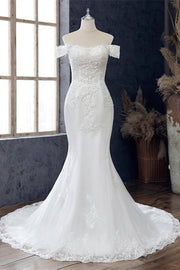 White Lace Off-the-Shoulder Mermaid Wedding Dress