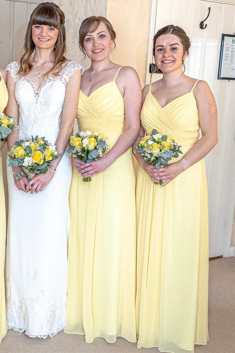 Yellow Chiffon Spaghetti Straps A-Line Long Bridesmaid Dress