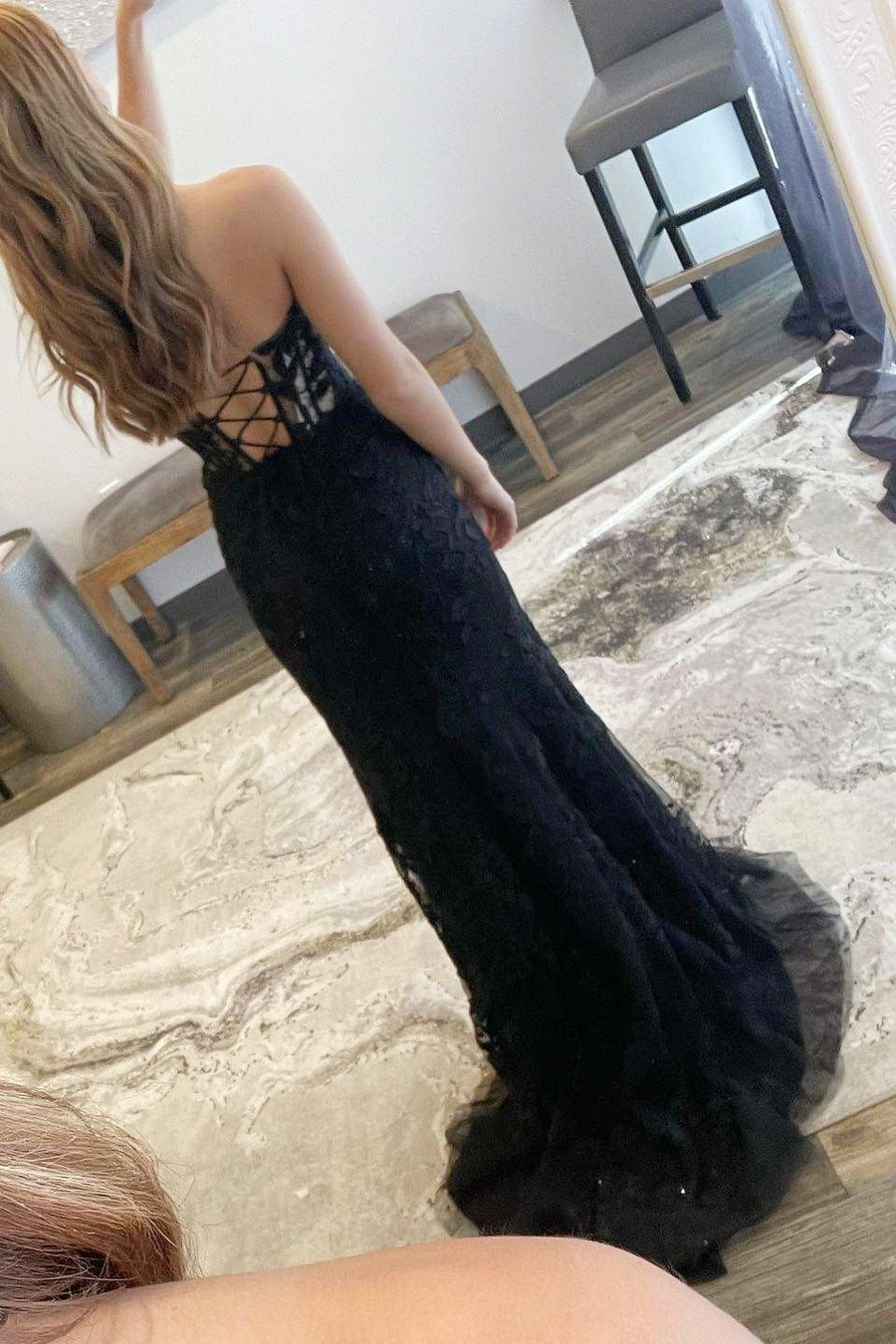 Classic Lace Appliques Strapless Mermaid Prom Dress with Slit