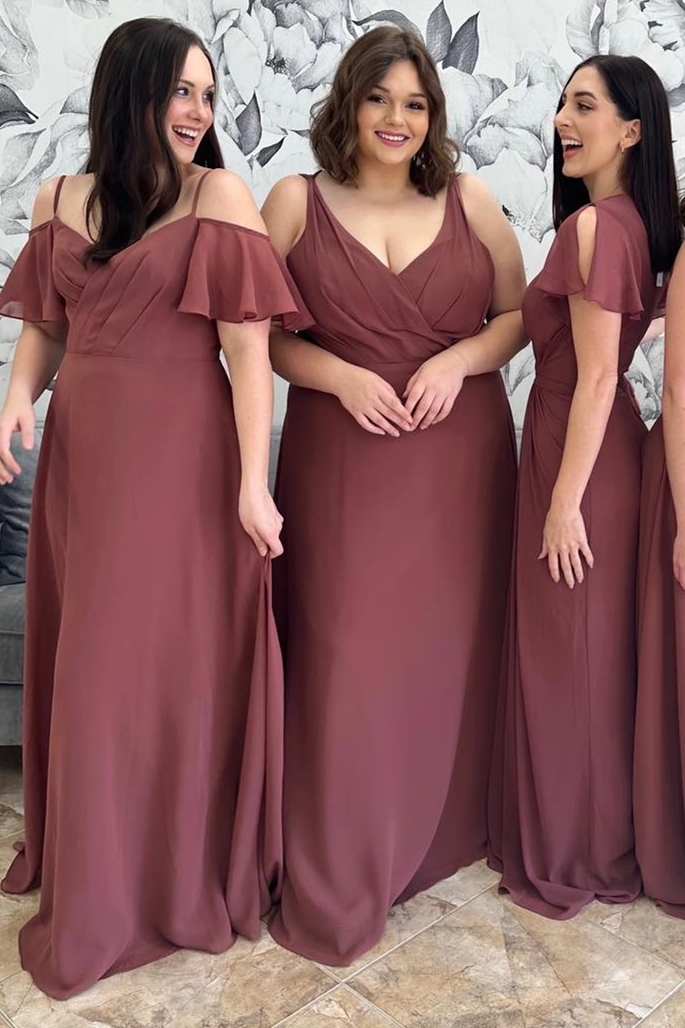 Mismatched Burgundy Chiffon Bridesmaid Dress