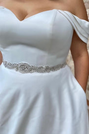 White Off-the-Shoulder A-Line Long Wedding Dress
