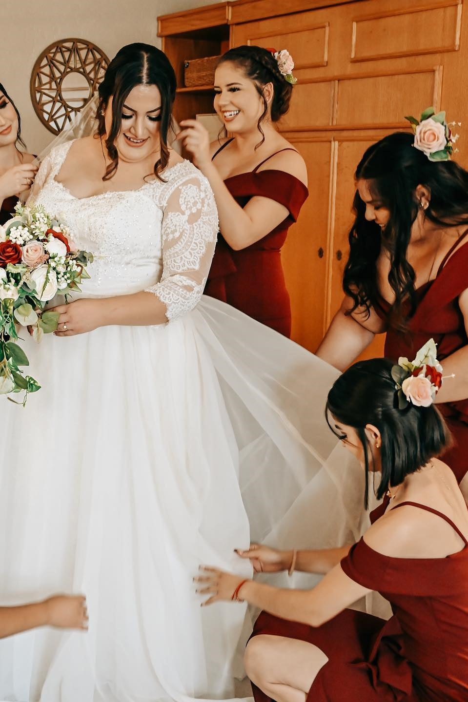 Wine Red Cold Shoulder Mermaid Bridesmaid Dress