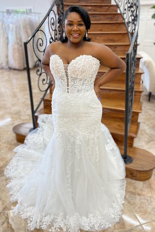 Simple White Strapless Trumpet Long Wedding Dress main image 1