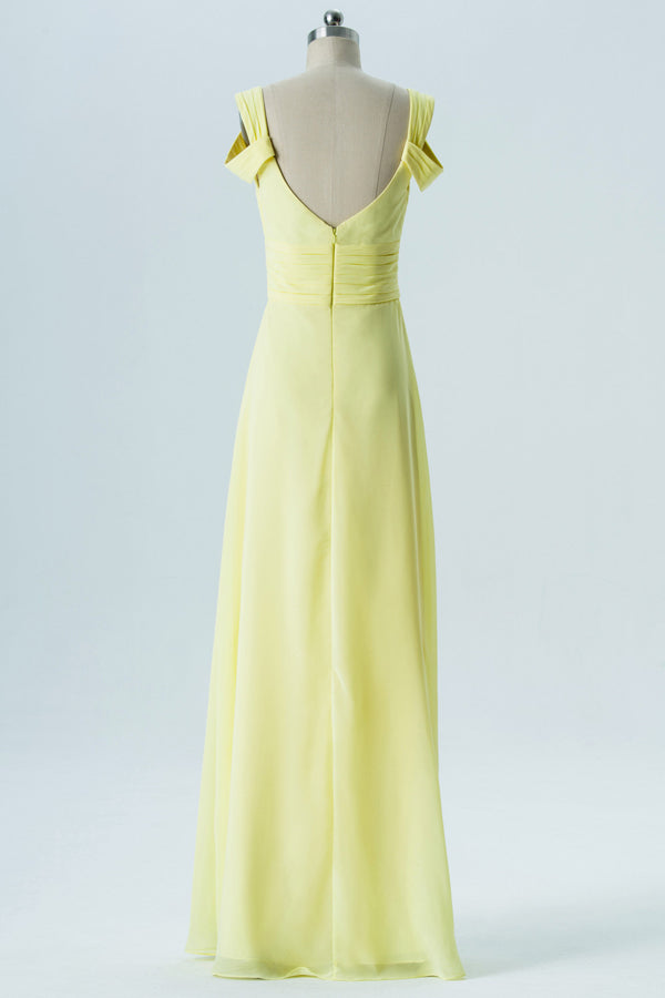 Yellow Chiffon Double Straps Backless Bridesmaid Dress