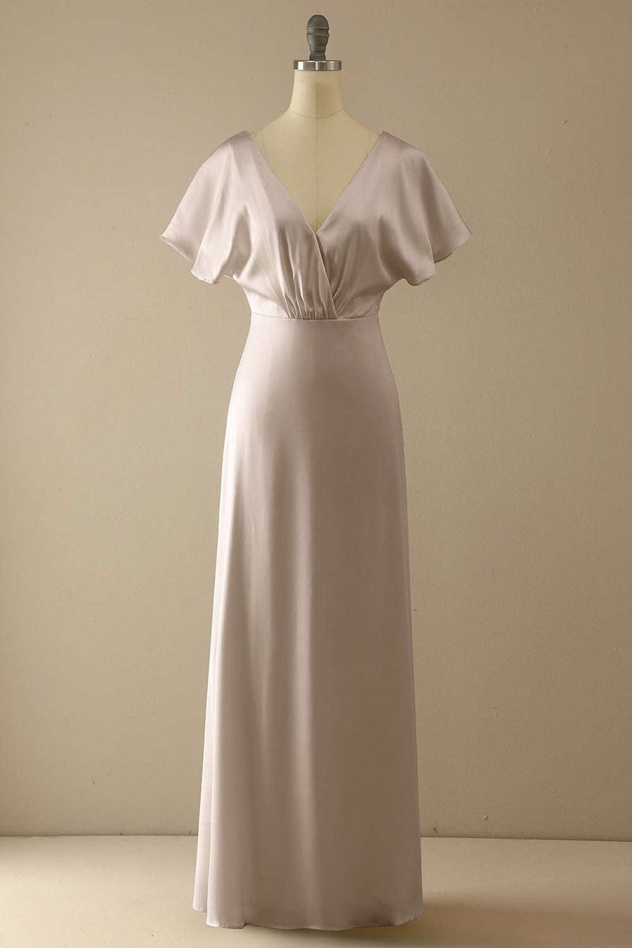 Elegant Champagne V-Neck Ruffled Bridesmaid Dress