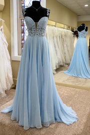 Periwinkle Off-the-Shoulder A-line Princess Prom Gown