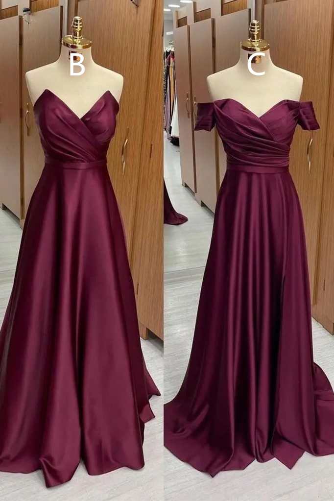 Mismatched Burgundy Satin A-Line Bridesmaid Dress