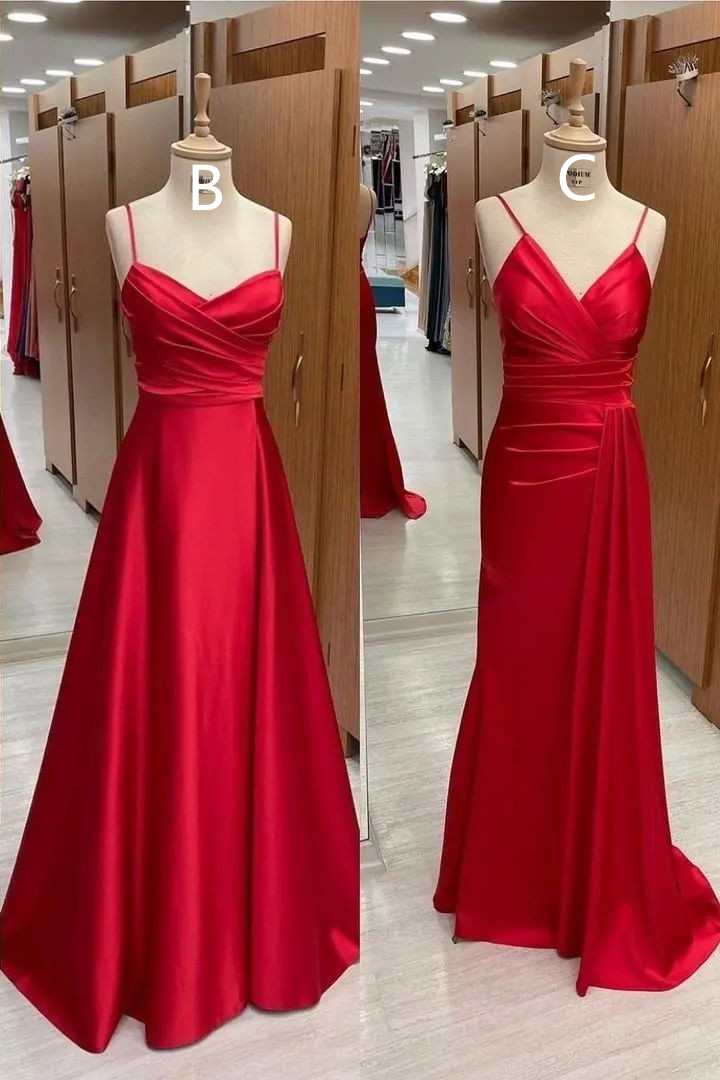 Mismatched Red Satin Long Bridesmaid Dress