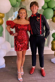 Silver Cut Glass Mirror Puff Sleeve Short Homecoming Dress